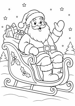 Ausmalbild Weihnachtsmann sitzt im Schlitten