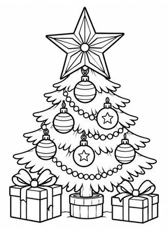 Ausmalbild Weihnachtsbaum mit Stern an der Spitze