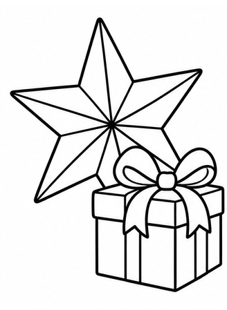 Ausmalbild Weihnachtsstern mit Geschenk