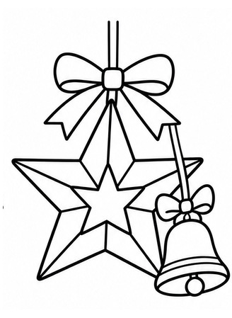 Ausmalbild Weihnachtsstern mit Schleife und Glocke