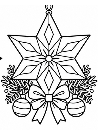 Ausmalbild Weihnachtsstern mit Tannengrün und Kugeln