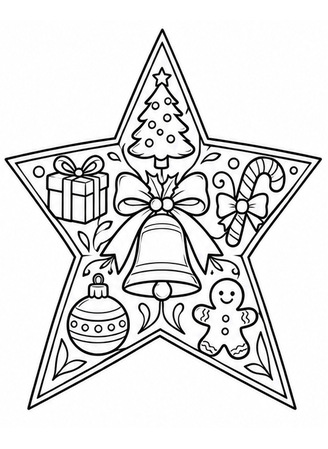 Ausmalbild Weihnachtsstern mit kleinen Weihnachtsmotiven