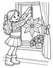 Ausmalbild Mädchen hängt Weihnachtsstern ans Fenster
