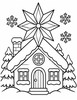 Ausmalbild Verschneites Haus mit Weihnachtsstern
