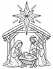 Ausmalbild Weihnachtskrippe mit Stern von Bethlehem