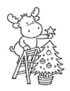 Ausmalbild Rentier schmückt Weihnachtsbaum