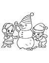 Ausmalbild Schneemann mit Kindern