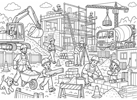 Ausmalbild Wimmelbild Baustelle