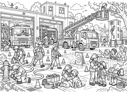 Ausmalbild Wimmelbild Feuerwehr