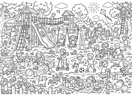 Ausmalbild Wimmelbild Spielplatz