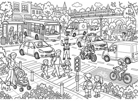 Ausmalbild Wimmelbild Verkehr
