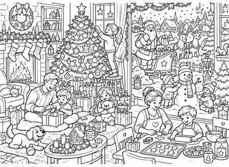 Ausmalbild Wimmelbild Weihnachten