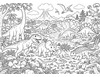 Wimmelbild Dinosaurier zum Ausmalen