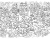 Wimmelbild Kindergarten zum Ausmalen