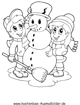 Ausmalbild Schneemann bauen