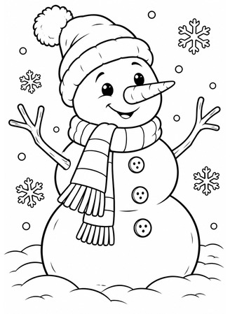 Ausmalbild Schneemann im Schnee