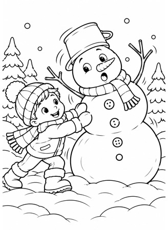Ausmalbild Schneemann kippt fast um