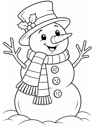 Ausmalbild Schneemann mit Hut und Schal