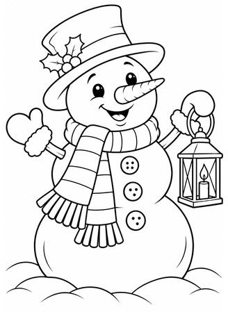 Ausmalbild Schneemann mit Laterne