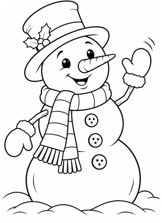 Ausmalbild Schneemann winkt