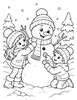 Ausmalbild Geschwister schmücken einen Schneemann