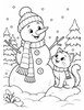 Ausmalbild Schneemann mit Katze