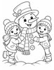 Ausmalbild Schneemann mit Kindern