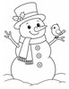 Ausmalbild Schneemann mit Vogel