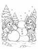 Ausmalbild Zwei Kinder bauen einen Schneemann