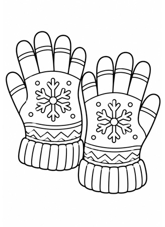 Ausmalbild Handschuhe mit Schneeflocke
