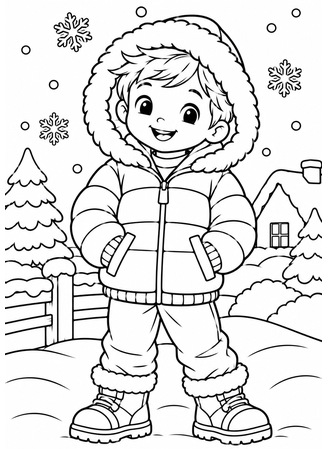 Ausmalbild Junge mit Winterjacke