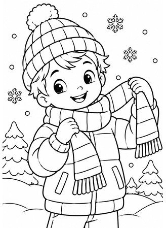 Ausmalbild Junge mit Winterschal