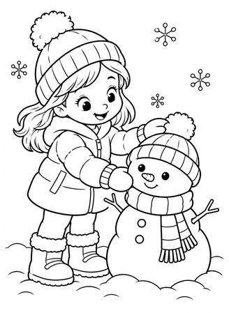 Ausmalbild Kind kleidet Schneemann