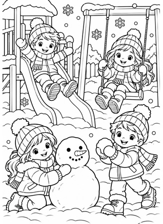 Ausmalbild Kindergarten Winter Spielplatz