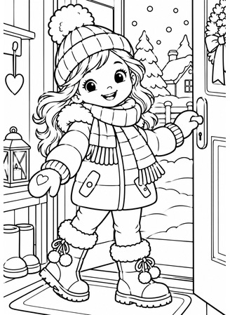 Ausmalbild Mädchen bereit für den Winter