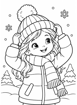 Ausmalbild Mädchen setzt Wintermütze auf