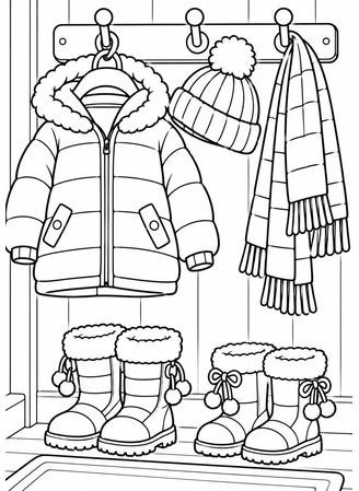 Ausmalbild Winterkleidung Garderobe