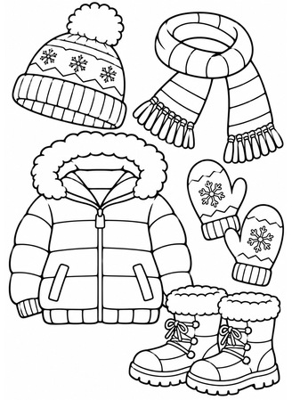 Ausmalbild Winterkleidung Set