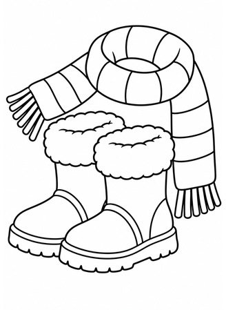 Ausmalbild Winterstiefel mit Schal