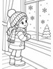 Ausmalbild Kind am Fenster in Winterkleidung