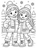 Ausmalbild Kinder in Winterkleidung