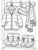 Ausmalbild Winterkleidung Garderobe
