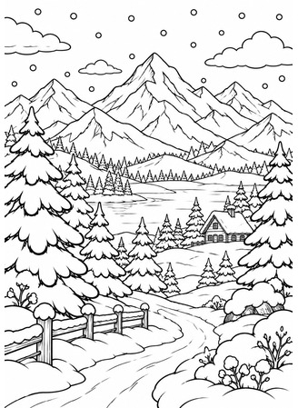 Ausmalbild Berge im Schnee