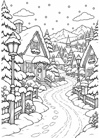 Ausmalbild Verschneite Strasse