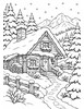 Ausmalbild Hütte im Schnee