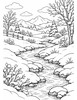 Ausmalbild Winterlandschaft mit Bach