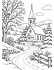 Ausmalbild Winterlandschaft mit Kirche