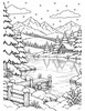 Ausmalbild Winterlandschaft mit See