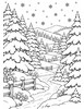 Ausmalbild Winterlandschaft mit Tannen