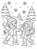 Ausmalbild Winterlandschaft mit zwei Kindern
